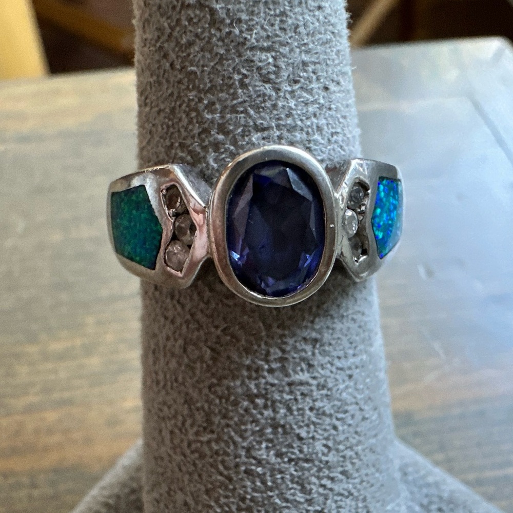 Estate TGI Purple Stone and Opal Ring Size 7